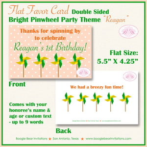 Pinwheel Birthday Favor Party Card Tent Appetizer Place Food Orange Green Yellow Retro Boy Girl Bright Boogie Bear Invitations Reagan Theme