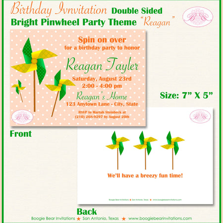 Pinwheel Birthday Party Invitation Boy Girl Orange Retro Summer Picnic Polka Dot Boogie Bear Invitations Reagan Paperless Printable Printed