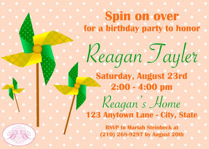 Pinwheel Birthday Party Invitation Boy Girl Orange Retro Summer Picnic Polka Dot Boogie Bear Invitations Reagan Paperless Printable Printed