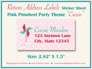 Pinwheel Pink Birthday Party Invitation Teal Aqua Girl Summer Garden Picnic Boogie Bear Invitations Cassie Theme Paperless Printable Printed