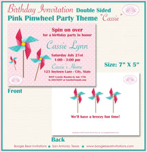 Load image into Gallery viewer, Pinwheel Pink Birthday Party Invitation Teal Aqua Girl Summer Garden Picnic Boogie Bear Invitations Cassie Theme Paperless Printable Printed