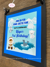 Load image into Gallery viewer, Blue Eskimo Boy Birthday Door Banner Seal Bear Wolf Arctic Polar Tundra Igloo Ice Fishing Iceberg Winter Boogie Bear Invitations Kaga Theme