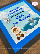 Load image into Gallery viewer, Blue Eskimo Boy Birthday Door Banner Seal Bear Wolf Arctic Polar Tundra Igloo Ice Fishing Iceberg Winter Boogie Bear Invitations Kaga Theme