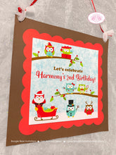 Load image into Gallery viewer, Christmas Owls Birthday Party Door Banner Snow Red Green Girl Boy Winter Forest Woodland Birds Santa Boogie Bear Invitations Harmony Theme