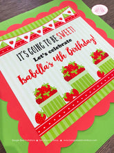 Load image into Gallery viewer, Red Strawberry Birthday Party Door Banner Green White Sweet Girl Berry Picking Fruit Shortcake Summer Boogie Bear Invitations Isabella Theme