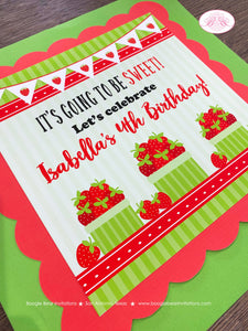 Red Strawberry Birthday Party Door Banner Green White Sweet Girl Berry Picking Fruit Shortcake Summer Boogie Bear Invitations Isabella Theme