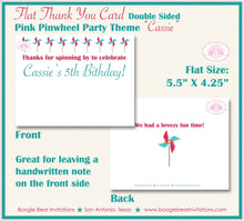 Load image into Gallery viewer, Pinwheel Birthday Party Thank You Card Retro Pink Aqua Teal Girl Summer Spring Picnic Polka Dot Boogie Bear Invitations Cassie Theme Printed