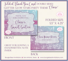 Load image into Gallery viewer, Ombré Glowing Stars Party Thank You Cards Birthday Sweet 16 Winter Girl Pink Purple Aqua Blue Boogie Bear Invitations Claire Theme Printed