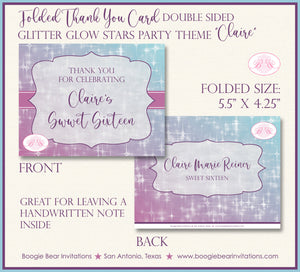 Ombré Glowing Stars Party Thank You Cards Birthday Sweet 16 Winter Girl Pink Purple Aqua Blue Boogie Bear Invitations Claire Theme Printed