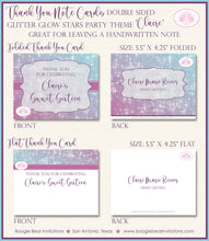 Load image into Gallery viewer, Ombré Glowing Stars Party Thank You Cards Birthday Sweet 16 Winter Girl Pink Purple Aqua Blue Boogie Bear Invitations Claire Theme Printed