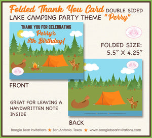 Camping Lake Forest Birthday Party Thank You Card Boy Girl Note Tent Campfire S'mores Camp Trees Boogie Bear Invitations Perry Theme Printed