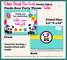 Load image into Gallery viewer, Pink Panda Bear Baby Shower Party Thank You Card Girl Black Birthday Butterfly Wild Zoo Animals Boogie Bear Invitations Callie Theme Printed