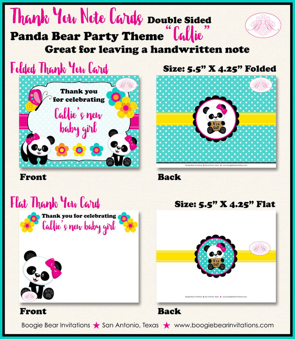 Pink Panda Bear Baby Shower Party Thank You Card Girl Black Birthday Butterfly Wild Zoo Animals Boogie Bear Invitations Callie Theme Printed