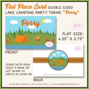 Camping Lake Birthday Favor Party Card Tent Place Food Tag Forest Tent Campfire Boat Boating Park Camp Boogie Bear Invitations Perry Theme