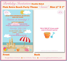 Load image into Gallery viewer, Pink Beach Birthday Party Invitation Girl Pool Swim Swimming Ocean Summer Boogie Bear Invitations Sunnie Theme Paperless Printable Printed