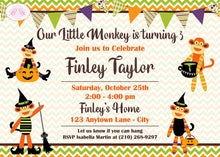 Load image into Gallery viewer, Halloween Sock Monkey Party Invitation Birthday Costume Pumpkin Boy Girl Boogie Bear Invitations Finley Theme Paperless Printable Printed