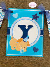 Load image into Gallery viewer, Blue Puppy Birthday Party Banner Boy Girl Dog Adoption Pet Paw Pawty Ball Vet Doctor Come Sit Stay Woof Boogie Bear Invitations Sawyer Theme