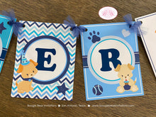 Load image into Gallery viewer, Blue Puppy Birthday Party Banner Boy Girl Dog Adoption Pet Paw Pawty Ball Vet Doctor Come Sit Stay Woof Boogie Bear Invitations Sawyer Theme
