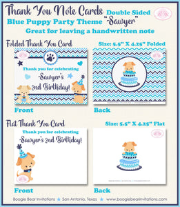 Blue Puppy Party Thank You Card Birthday Note Boy Girl Dog Pet Paw Pawty Vet Doctor Adoption Boogie Bear Invitations Sawyer Theme Printed