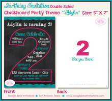 Load image into Gallery viewer, Chalkboard Pink Teal Birthday Invitation Party Graphic Scallop Number Block Boogie Bear Invitations Adylin Theme Paperless Printable Printed