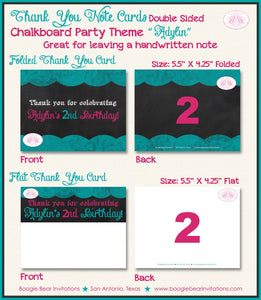 Chalkboard Pink Teal Birthday Party Thank You Card Graphic Scallop Number Script Text Font Blue Boogie Bear Invitations Adylin Theme Printed