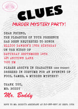 Load image into Gallery viewer, Murder Mystery Party Invitation Birthday Top Secret Costume Vintage Clue Boogie Bear Invitations Elliot Theme Paperless Printable Printed