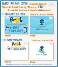 Load image into Gallery viewer, Shark Pool Birthday Party Thank You Card Swimming Ocean Beach Blue Orange Fish Swim Wave Splash Boogie Bear Invitations Finn Theme Printed