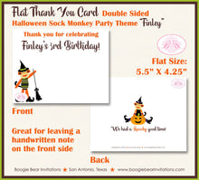 Load image into Gallery viewer, Halloween Sock Monkey Birthday Party Thank You Card Note Costume Pumpkin Boy Girl Jungle Zoo Boogie Bear Invitations Finley Theme Printed