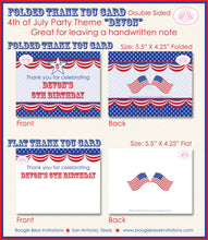 Load image into Gallery viewer, 4th of July Party Thank You Card Birthday Favor Note American Flag Red White Blue United States Boogie Bear Invitations Devon Theme Printed