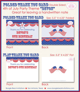 4th of July Party Thank You Card Birthday Favor Note American Flag Red White Blue United States Boogie Bear Invitations Devon Theme Printed