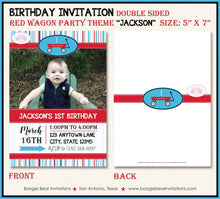 Load image into Gallery viewer, Red Wagon Birthday Party Invitation Photo Stripe Wheels Boy Girl 1st 2nd Boogie Bear Invitations Jackson Theme Paperless Printable Printed