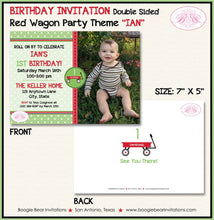 Load image into Gallery viewer, Red Wagon Photo Birthday Party Invitation Boy Girl Green Stripe Picnic Garden Boogie Bear Invitations Ian Theme Paperless Printable Printed