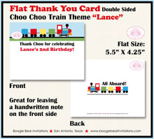 Load image into Gallery viewer, Train Birthday Party Thank You Card Retro Note Blocks Girl Boy Choo Choo Red Yellow Blue Green Boogie Bear Invitations Lance Theme Printed