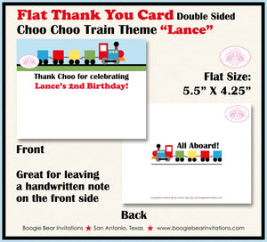 Train Birthday Party Thank You Card Retro Note Blocks Girl Boy Choo Choo Red Yellow Blue Green Boogie Bear Invitations Lance Theme Printed