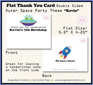 Outer Space Birthday Party Thank You Card Boy Girl Martian UFO Solar System Galaxy Rocket Ship Boogie Bear Invitations Kevin Theme Printed