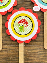 Load image into Gallery viewer, Frog Duck Birthday Party Cupcake Toppers Red Boy Girl Spring Flowers Rain Gardening Garden Green Wagon Boogie Bear Invitations Charlie Theme