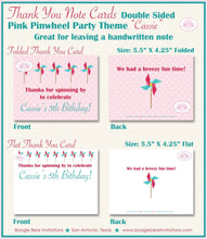 Load image into Gallery viewer, Pinwheel Birthday Party Thank You Card Retro Pink Aqua Teal Girl Summer Spring Picnic Polka Dot Boogie Bear Invitations Cassie Theme Printed