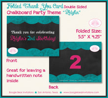 Load image into Gallery viewer, Chalkboard Pink Teal Birthday Party Thank You Card Graphic Scallop Number Script Text Font Blue Boogie Bear Invitations Adylin Theme Printed