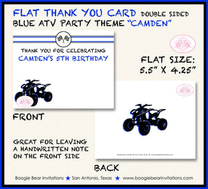 Blue ATV Birthday Party Thank You Card Birthday Girl Boy All Terrain Vehicle 4 Wheeler Quad Boogie Bear Invitations Camden Theme Printed