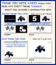 Load image into Gallery viewer, Blue ATV Birthday Party Thank You Card Birthday Girl Boy All Terrain Vehicle 4 Wheeler Quad Boogie Bear Invitations Camden Theme Printed