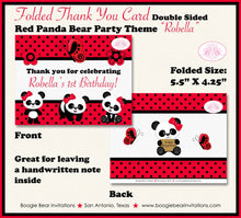 Load image into Gallery viewer, Red Panda Bear Birthday Party Thank You Card Girl Little Butterfly Wild Zoo Animals Black Dot Boogie Bear Invitations Robella Theme Printed
