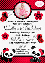 Load image into Gallery viewer, Red Panda Bear Birthday Party Invitation Photo Girl Little Black Wild Zoo Boogie Bear Invitations Robella Theme Paperless Printable Printed