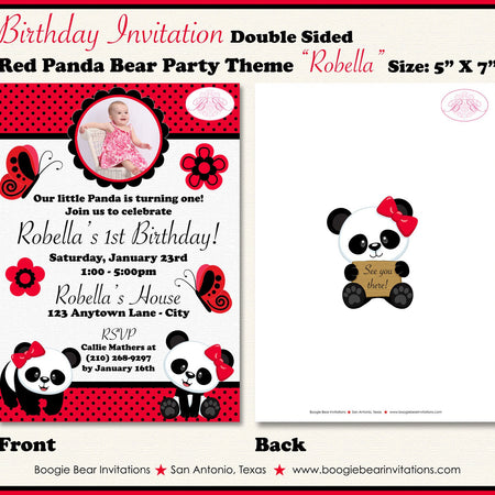 Red Panda Bear Birthday Party Invitation Photo Girl Little Black Wild Zoo Boogie Bear Invitations Robella Theme Paperless Printable Printed