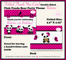 Load image into Gallery viewer, Pink Panda Bear Birthday Party Thank You Card Girl Little Butterfly Wild Zoo Animals Black Dot Boogie Bear Invitations Roberta Theme Printed