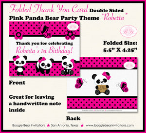 Pink Panda Bear Birthday Party Thank You Card Girl Little Butterfly Wild Zoo Animals Black Dot Boogie Bear Invitations Roberta Theme Printed