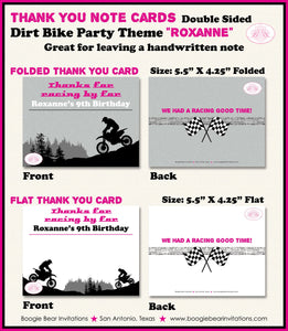 Pink Dirt Bike Birthday Party Thank You Card Black Grey Enduro Racing Sports Motocross Girl Boogie Bear Invitations Roxanne Theme Printed