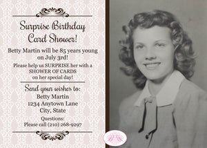 Vintage Lace Birthday Party Invitation Photo Girl 1st 50th 60th 70th 80th Boogie Bear Invitations Betty Theme Paperless Printable or Printed