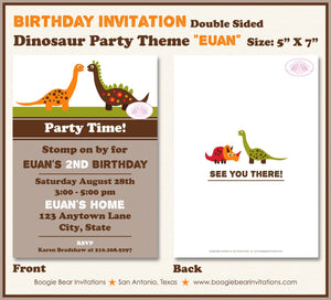 Little Dinosaur Birthday Party Invitation Green Brown Boy Girl Jurassic Stomp Boogie Bear Invitations Euan Theme Paperless Printable Printed