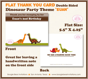 Dinosaur Birthday Party Thank You Card Little Dino Flat Folded Note Boy Girl Red Brown Stomp Roar Boogie Bear Invitations Euan Theme Printed