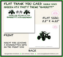 Load image into Gallery viewer, Green ATV Birthday Party Thank You Card Birthday Girl Boy All Terrain Vehicle 4 Wheeler Quad Boogie Bear Invitations Garrett Theme Printed